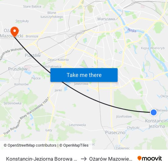 Konstancin-Jeziorna Borowa 02 to Ożarów Mazowiecki map