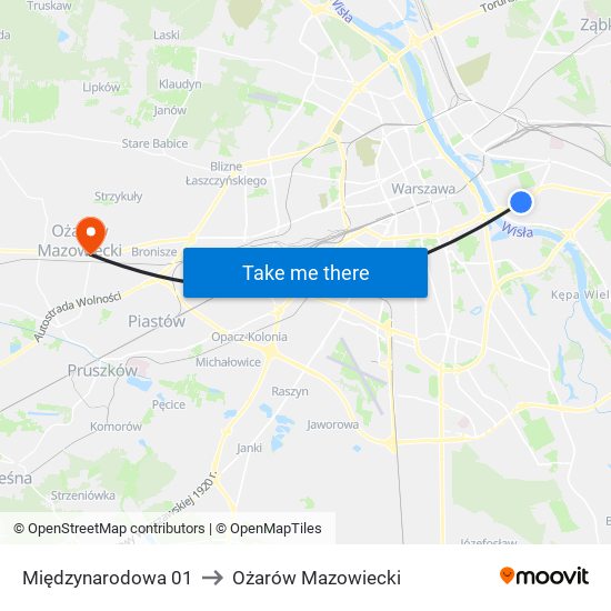 Międzynarodowa to Ożarów Mazowiecki map