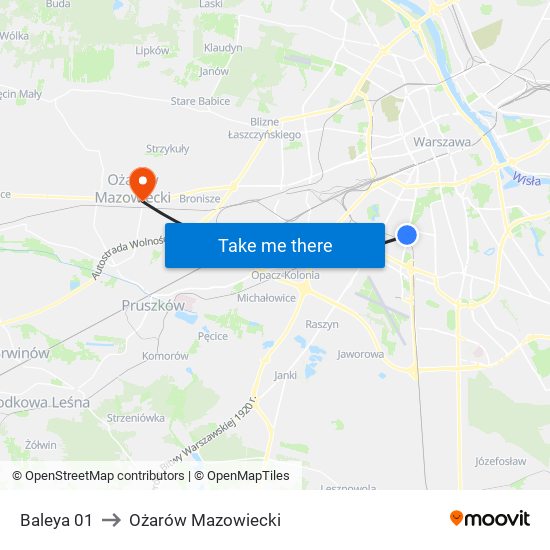 Baleya 01 to Ożarów Mazowiecki map