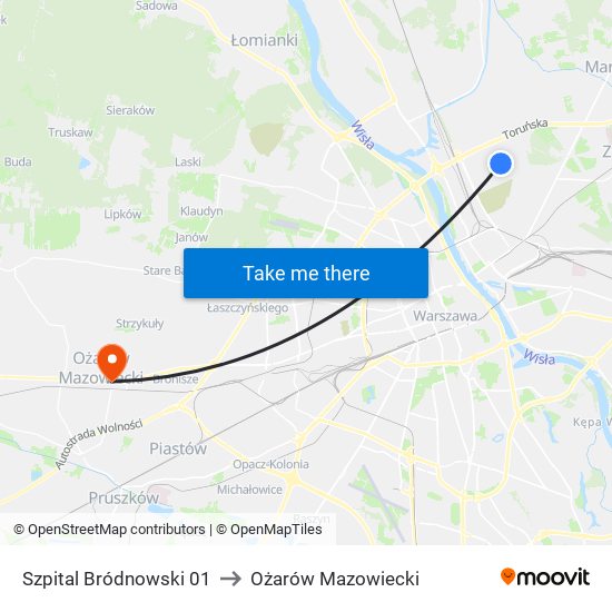 Szpital Bródnowski to Ożarów Mazowiecki map