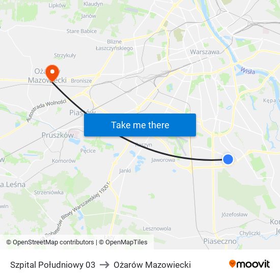 Szpital Południowy 03 to Ożarów Mazowiecki map