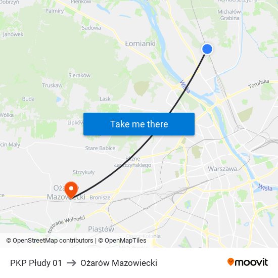 PKP Płudy 01 to Ożarów Mazowiecki map