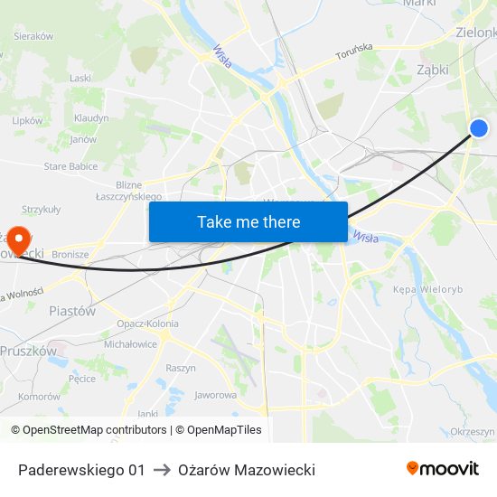 Paderewskiego 01 to Ożarów Mazowiecki map