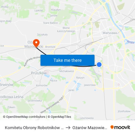 Komitetu Obrony Robotników 04 to Ożarów Mazowiecki map