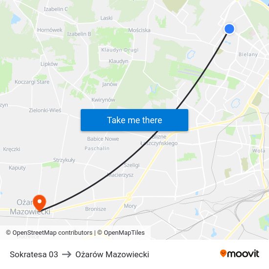 Sokratesa 03 to Ożarów Mazowiecki map