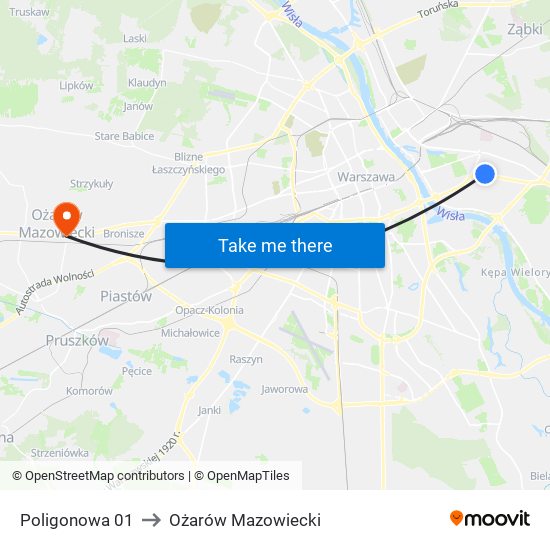 Poligonowa 01 to Ożarów Mazowiecki map