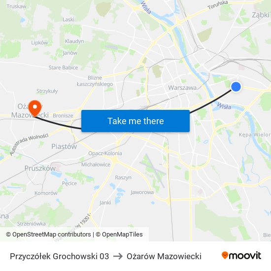 Przyczółek Grochowski 03 to Ożarów Mazowiecki map