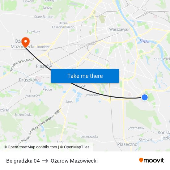 Belgradzka to Ożarów Mazowiecki map