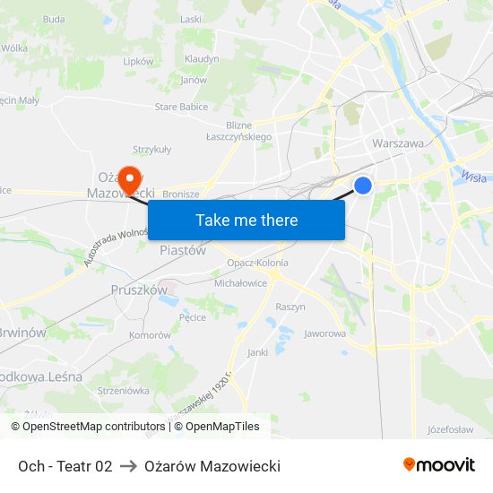 Och - Teatr 02 to Ożarów Mazowiecki map