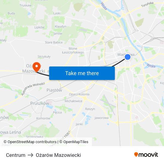 Centrum to Ożarów Mazowiecki map