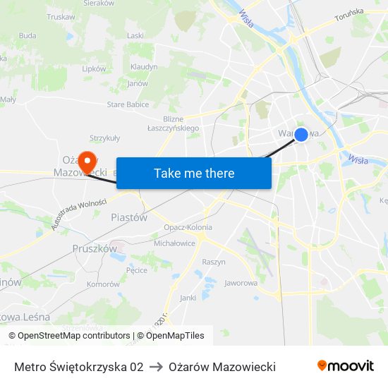 Metro Świętokrzyska to Ożarów Mazowiecki map