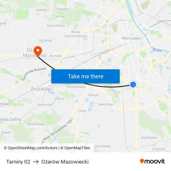 Tarniny to Ożarów Mazowiecki map