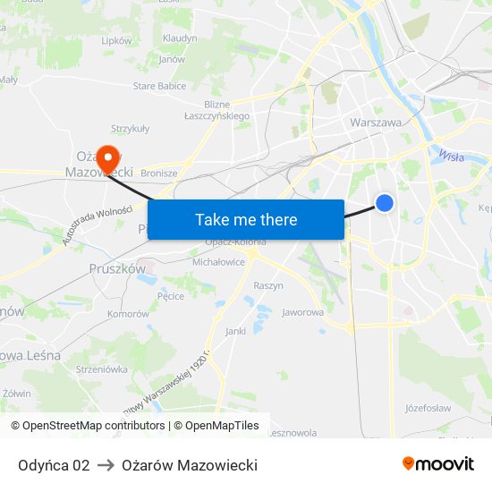 Odyńca to Ożarów Mazowiecki map