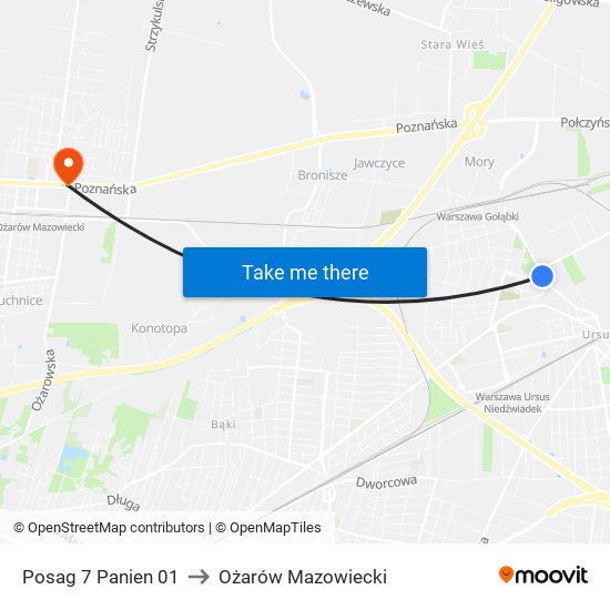 Posag 7 Panien to Ożarów Mazowiecki map