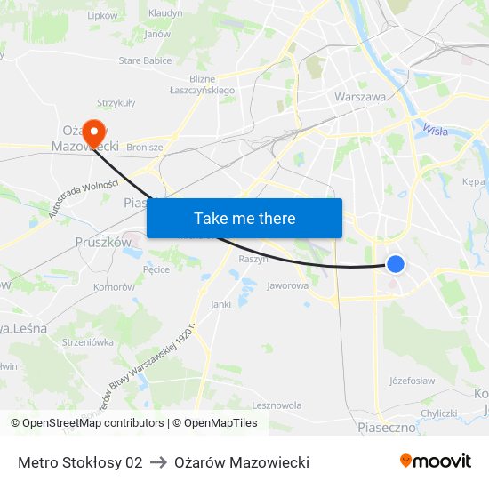 Metro Stokłosy 02 to Ożarów Mazowiecki map