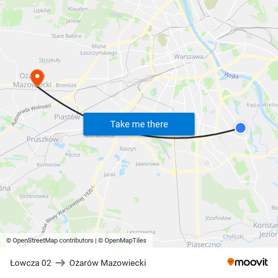 Łowcza 02 to Ożarów Mazowiecki map