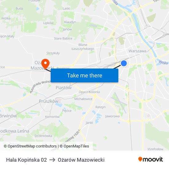 Hala Kopińska 02 to Ożarów Mazowiecki map