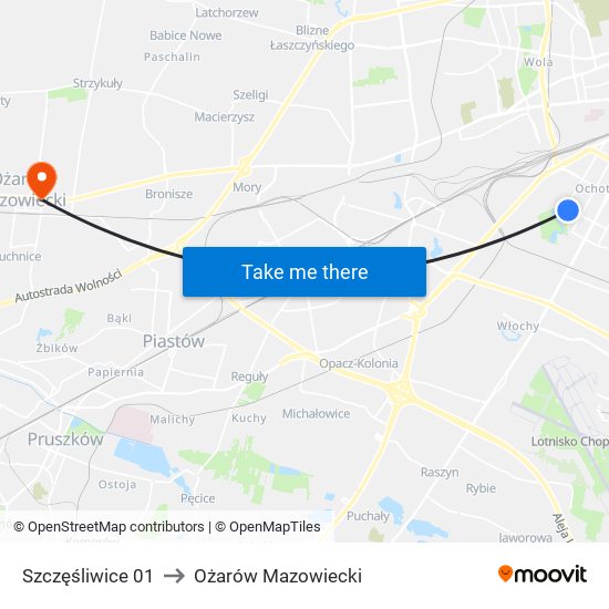 Szczęśliwice 01 to Ożarów Mazowiecki map