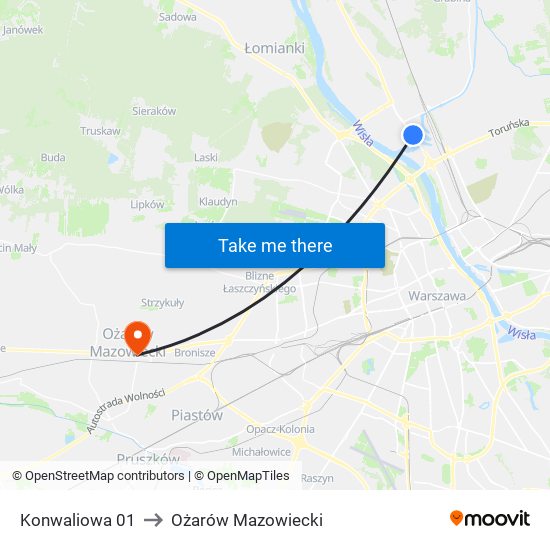 Konwaliowa to Ożarów Mazowiecki map