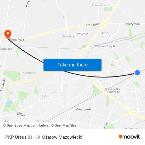 PKP Ursus 01 to Ożarów Mazowiecki map