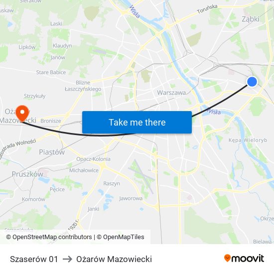 Szaserów 01 to Ożarów Mazowiecki map