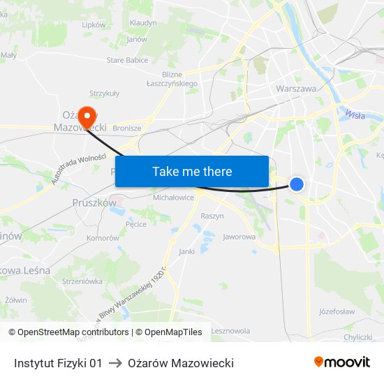 Instytut Fizyki 01 to Ożarów Mazowiecki map