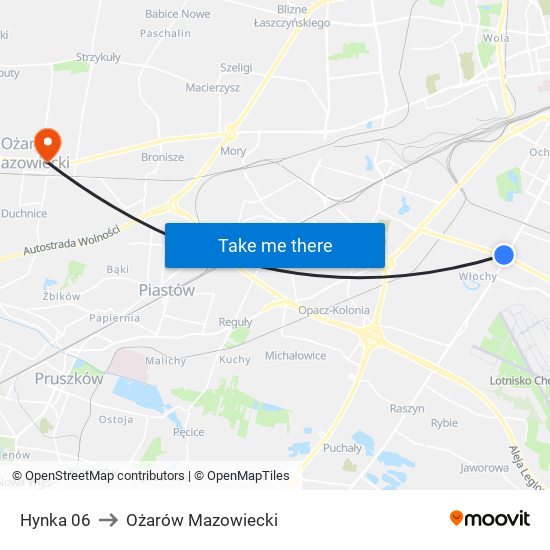 Hynka 06 to Ożarów Mazowiecki map