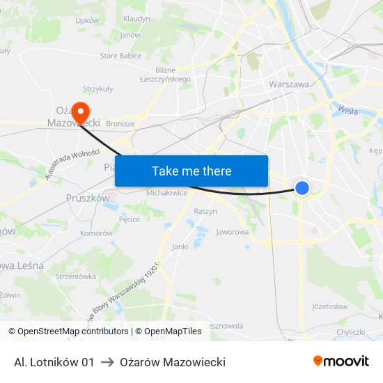 Al. Lotników 01 to Ożarów Mazowiecki map