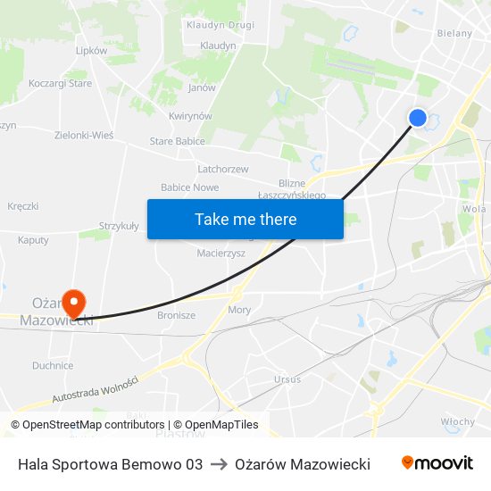 Hala Sportowa Bemowo to Ożarów Mazowiecki map