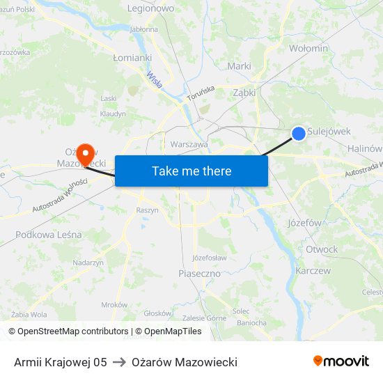 Armii Krajowej to Ożarów Mazowiecki map