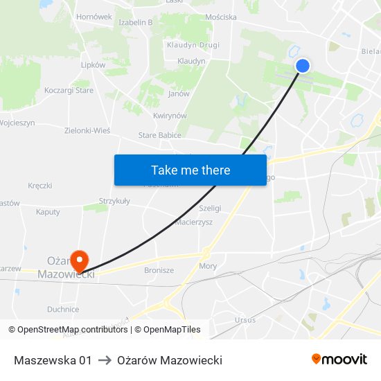 Maszewska 01 to Ożarów Mazowiecki map