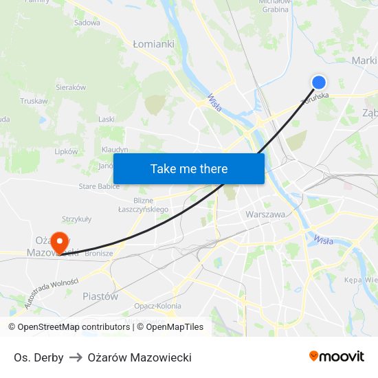 Os. Derby to Ożarów Mazowiecki map