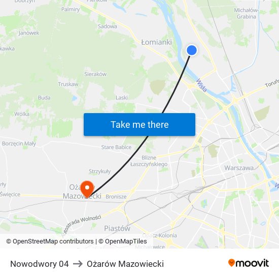 Nowodwory 04 to Ożarów Mazowiecki map