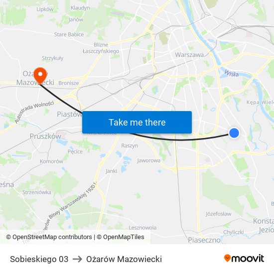 Sobieskiego 03 to Ożarów Mazowiecki map