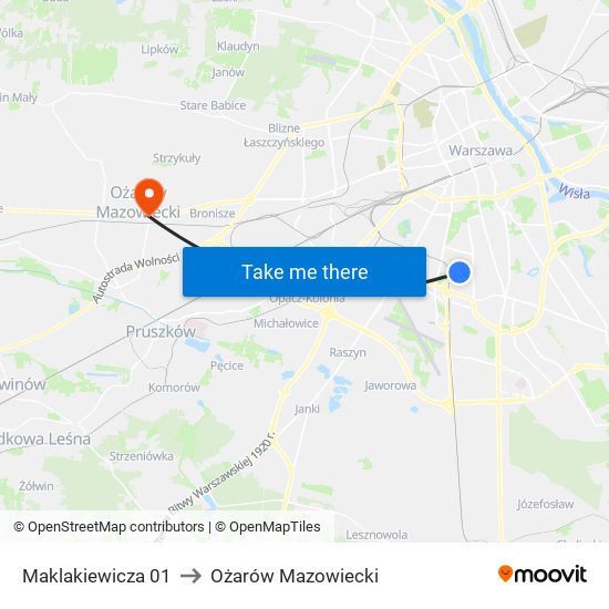 Maklakiewicza to Ożarów Mazowiecki map