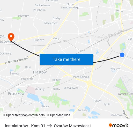 Instalatorów - Kam 01 to Ożarów Mazowiecki map
