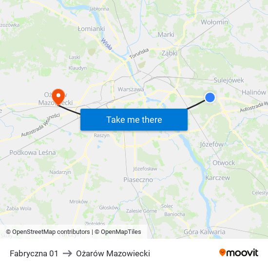 Fabryczna 01 to Ożarów Mazowiecki map