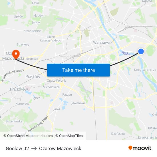 Gocław 02 to Ożarów Mazowiecki map