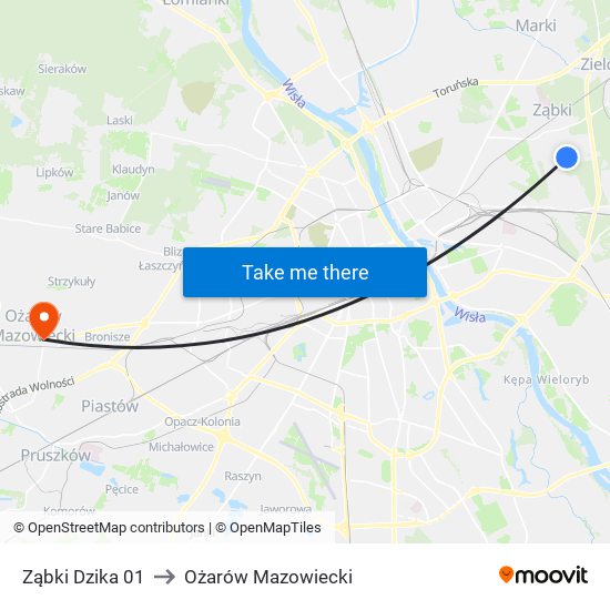 Ząbki Dzika 01 to Ożarów Mazowiecki map