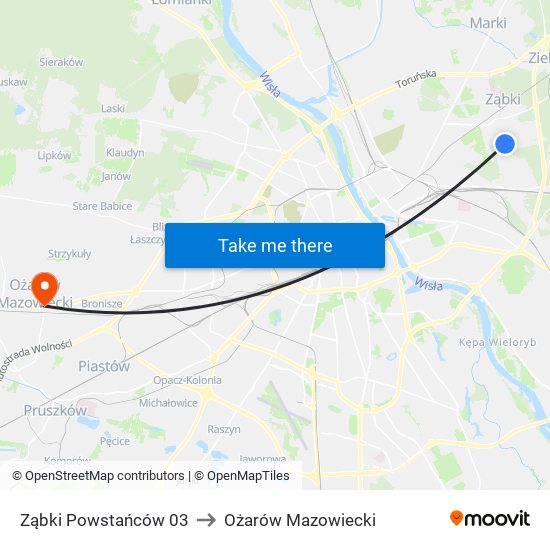 Ząbki Powstańców 03 to Ożarów Mazowiecki map