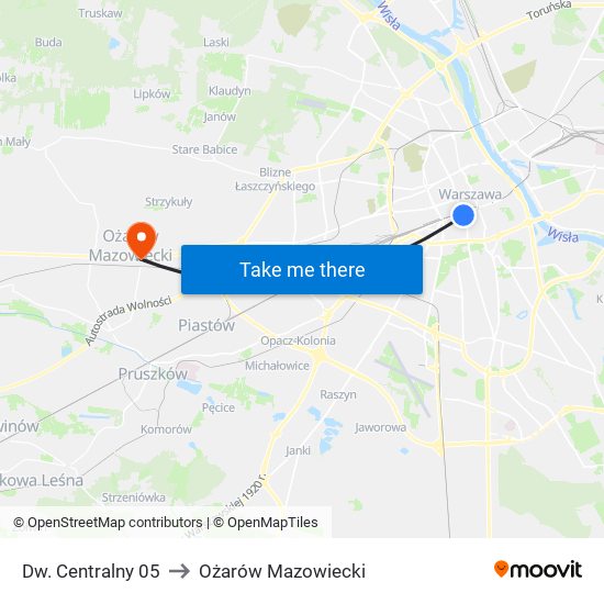 Dw. Centralny 05 to Ożarów Mazowiecki map