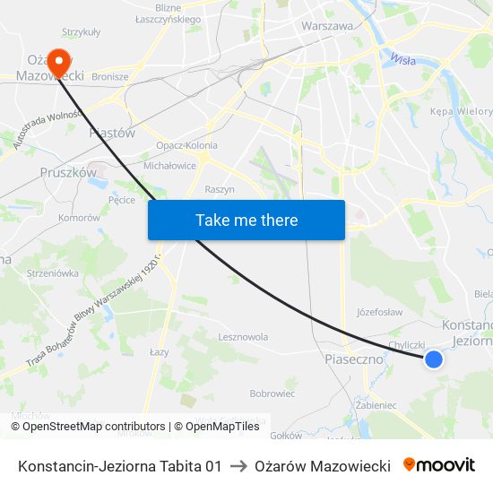 Konstancin-Jeziorna Tabita to Ożarów Mazowiecki map