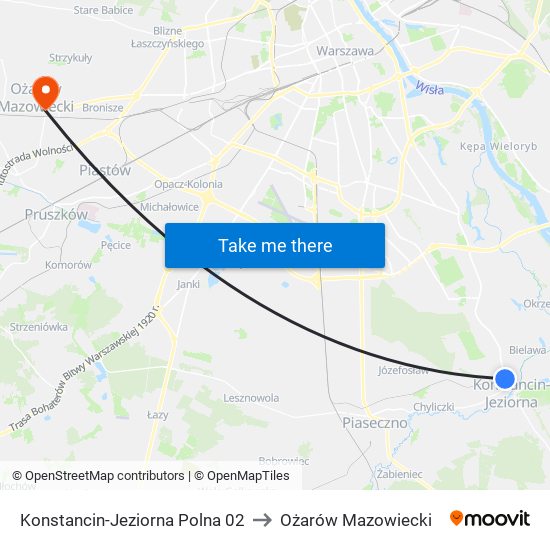 Konstancin-Jeziorna Polna 02 to Ożarów Mazowiecki map