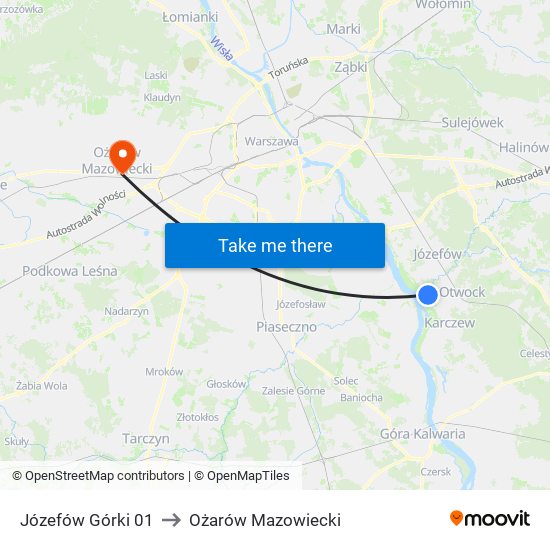 Józefów Górki 01 to Ożarów Mazowiecki map