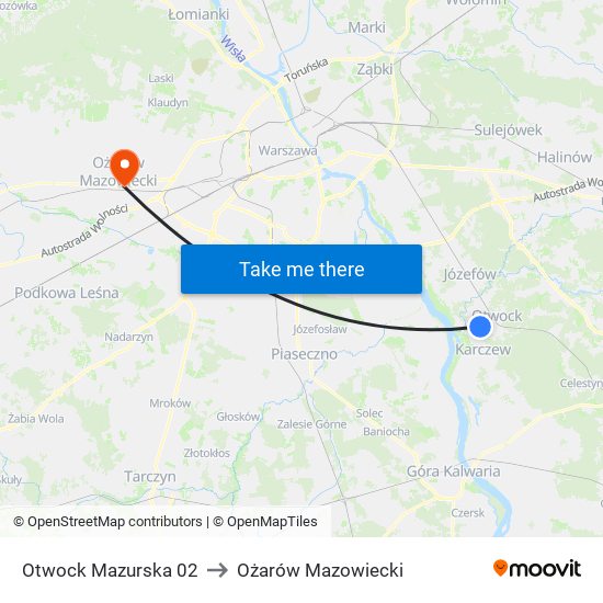 Otwock Mazurska 02 to Ożarów Mazowiecki map