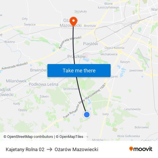 Kajetany Rolna to Ożarów Mazowiecki map