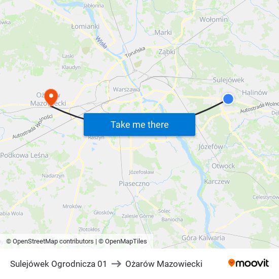 Sulejówek Ogrodnicza to Ożarów Mazowiecki map