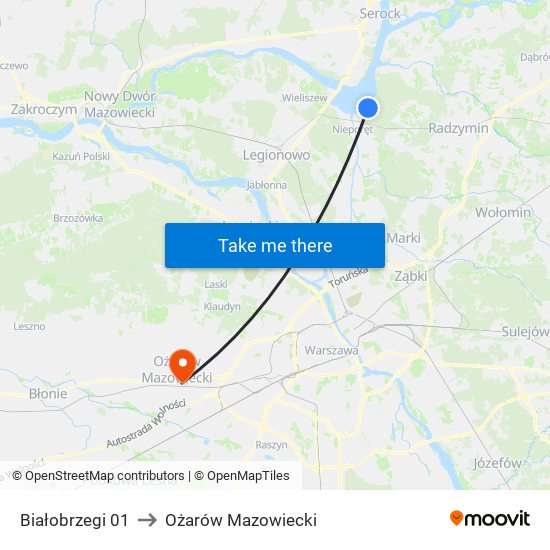 Białobrzegi 01 to Ożarów Mazowiecki map