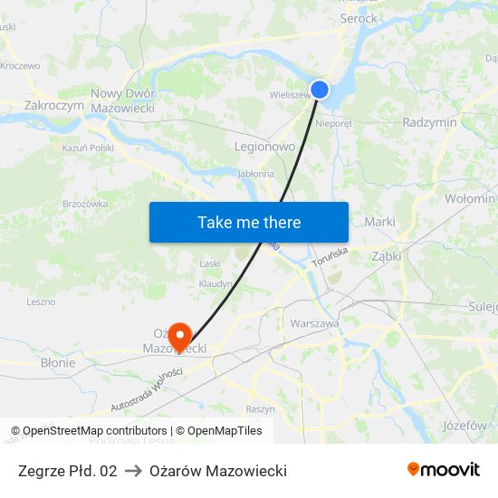 Zegrze Płd. 02 to Ożarów Mazowiecki map