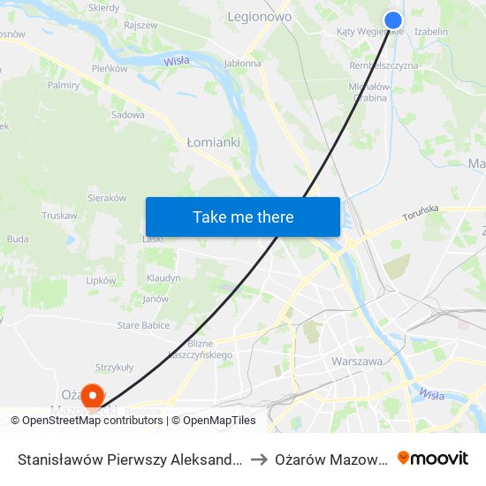 Stanisławów Pierwszy Aleksandrów to Ożarów Mazowiecki map